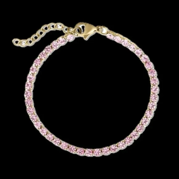 Pink Tourmaline CZ 18K Gold Stainless Steel Tennis Bracelet October Birthstone - Picture 5 of 7